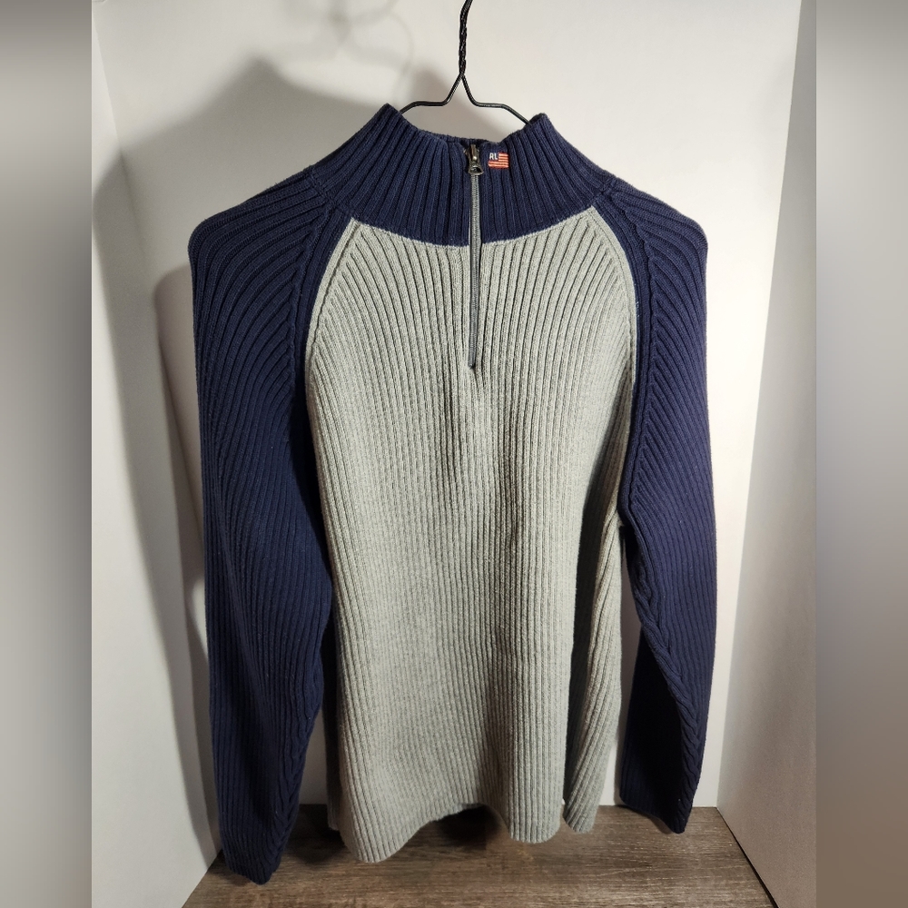 Cotton Sweater XL Polo Jeans Company by Ralph Lauren 1/4 zip Cable Knit Pullover